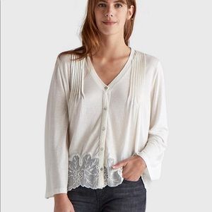 Lucky Brand Lace Trim Button Down Top S